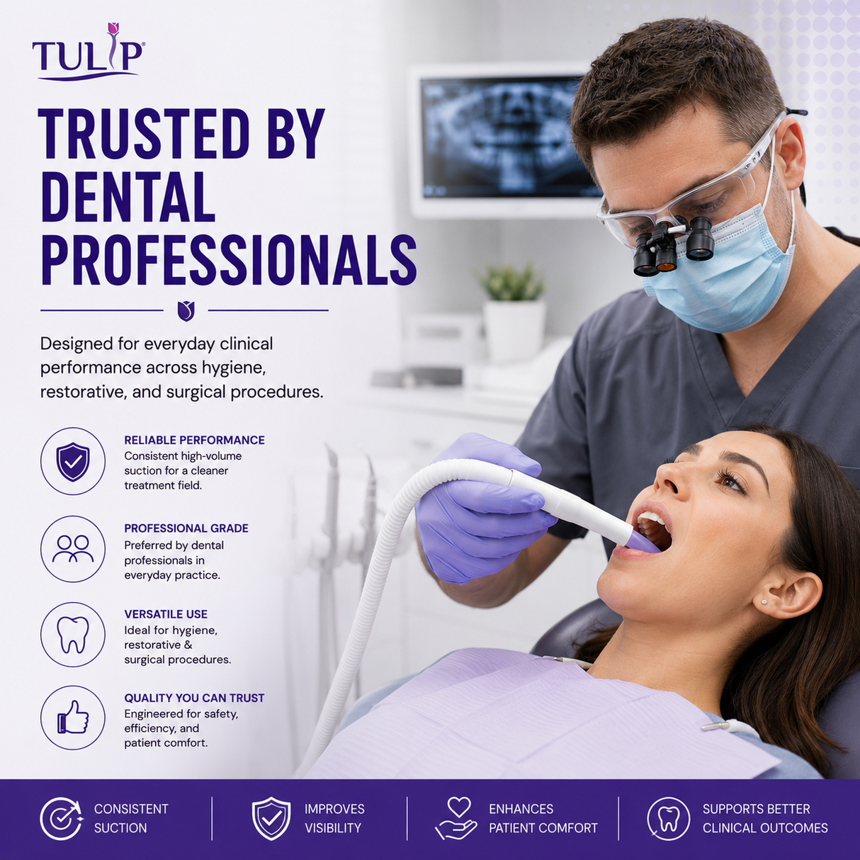 Tulip Disposable HVE Tips — Vented, Latex Free, 100/Bag