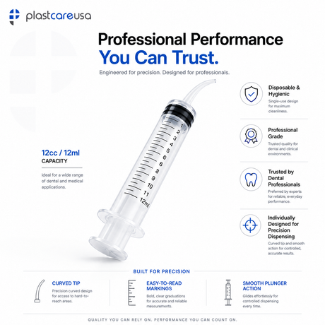 1000 x Curved Tip 12cc Monoject Style Utility Syringes (20 Boxes of 50) by PlastCare USA - My DDS Supply