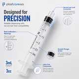100 3ml (3cc) Luer Lock Disposable Syringes – Non-Sterile for Saline, Oral Medicine, and Precision Use