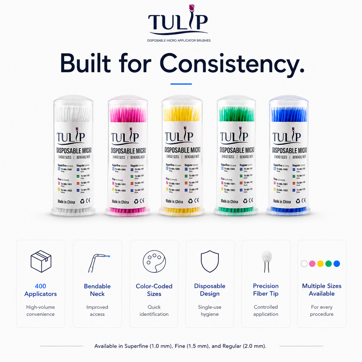 TULIP Fine Micro Applicator Brushes – Yellow (1.5mm) | (4 kegs of 100) (400 Total)