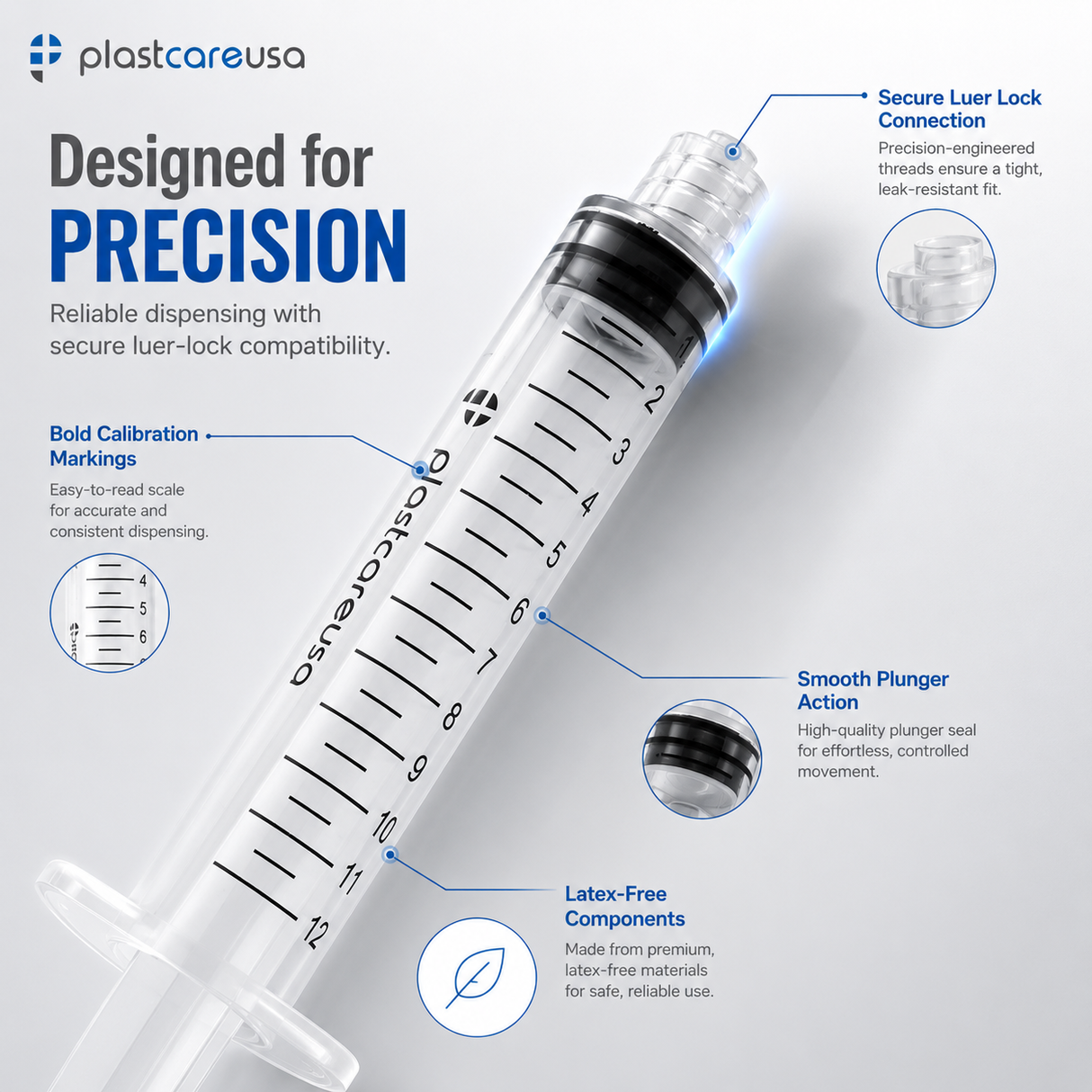 100 12ml (12cc) Luer Lock Disposable Syringes – Non-Sterile for Saline, Oral Medicine, and Precision Use