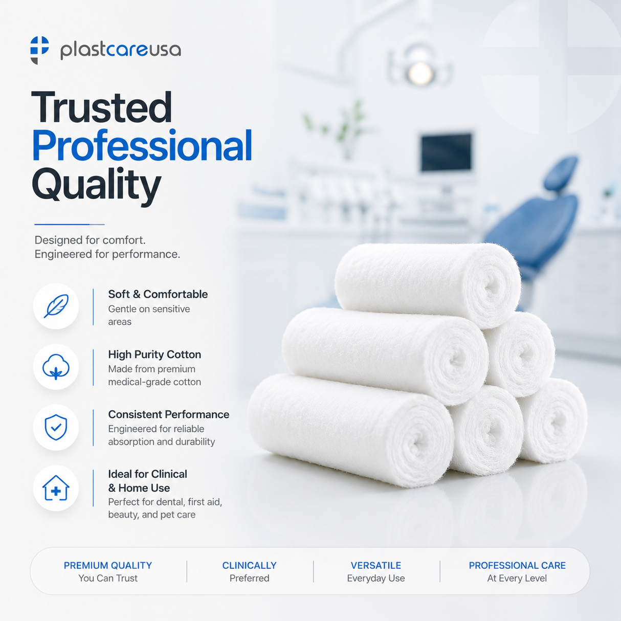 800 Plain Wrapped Cotton Rolls 1-1/2" x 3/8", (#2 Medium)