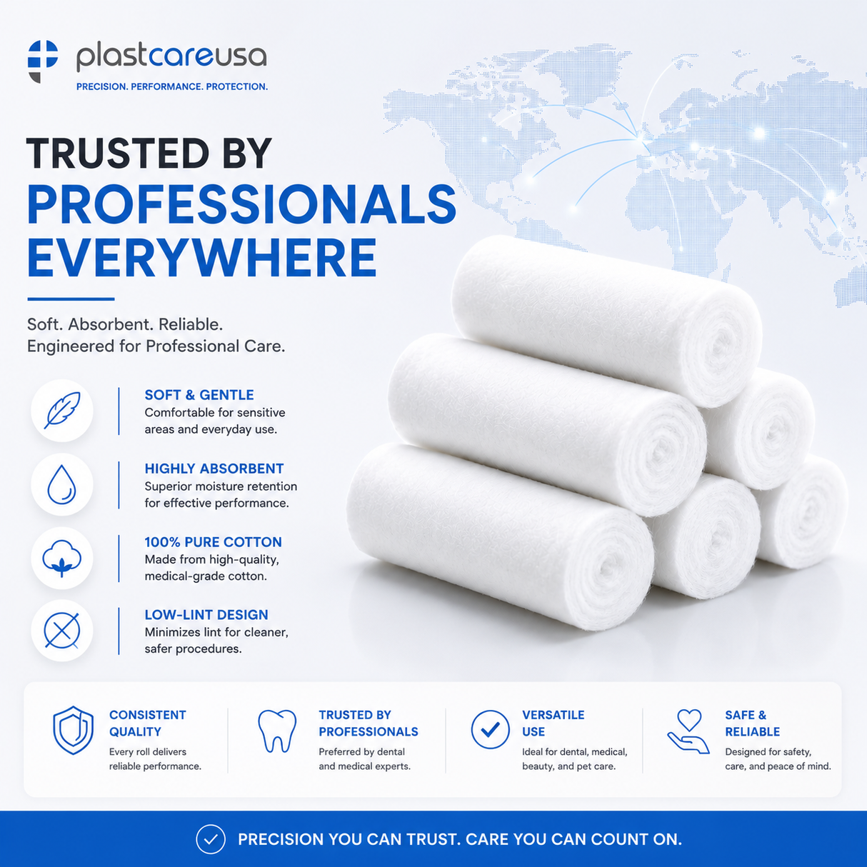 800 Plain Wrapped Cotton Rolls 1-1/2" x 3/8", (#2 Medium)
