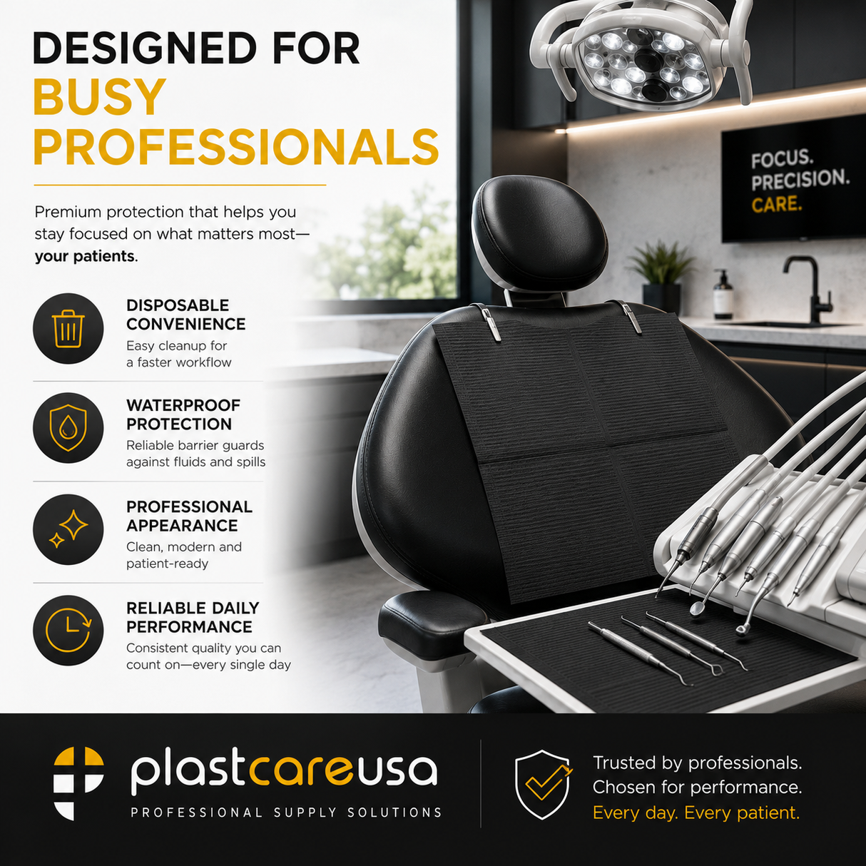 2000 Black 3-Ply Dental Patient Towel Bibs (4 Case of 500) by PlastCare USA - My DDS Supply