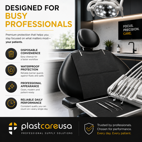2000 Black 3-Ply Dental Patient Towel Bibs (4 Case of 500) by PlastCare USA - My DDS Supply