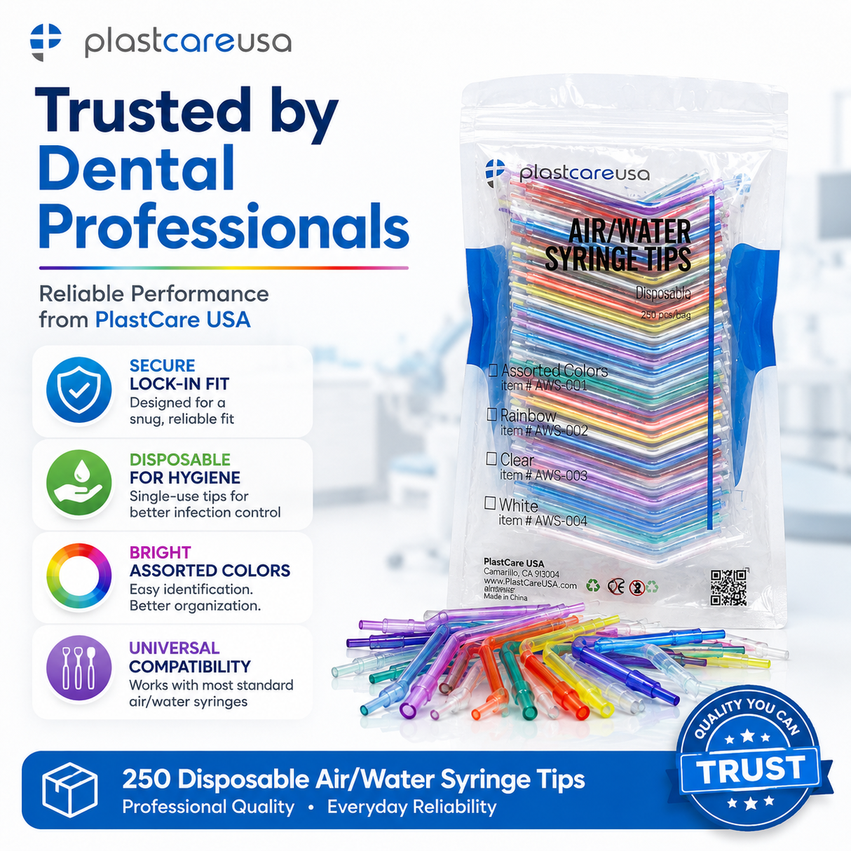 250 x Assorted Air-Water Syringe Tips (1 Bag) - My DDS Supply