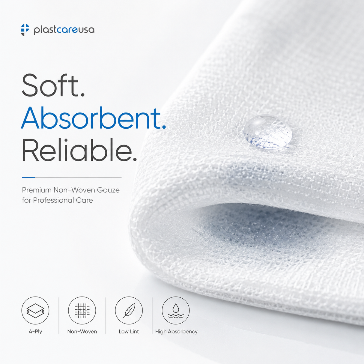 200 4x4 4-Ply Non Woven, Non-Sterile Dental Gauze Sponges by PlastCare USA