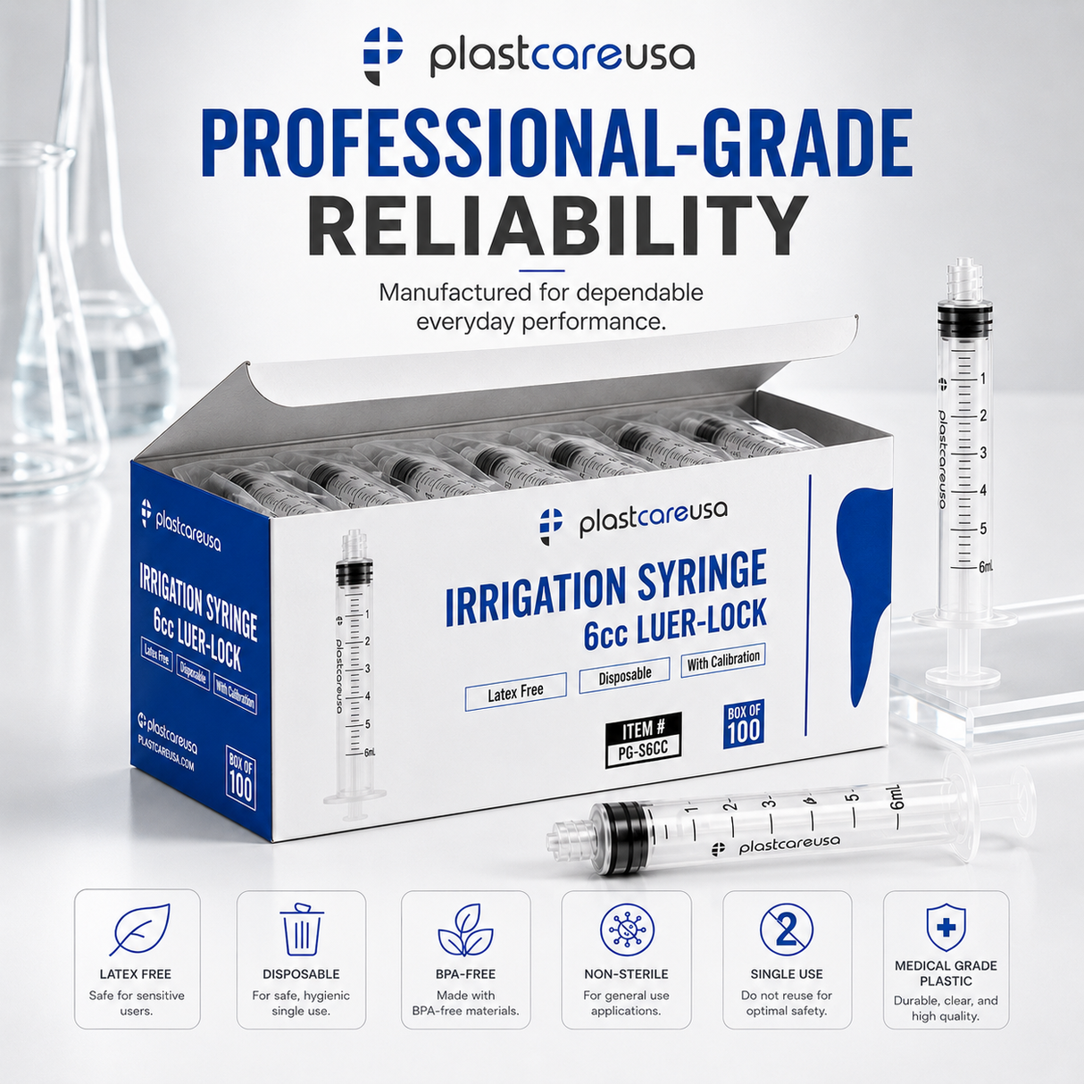 100 6ml (6cc) Luer Lock Disposable Syringes – Non-Sterile for Saline, Oral Medicine, and Precision Use