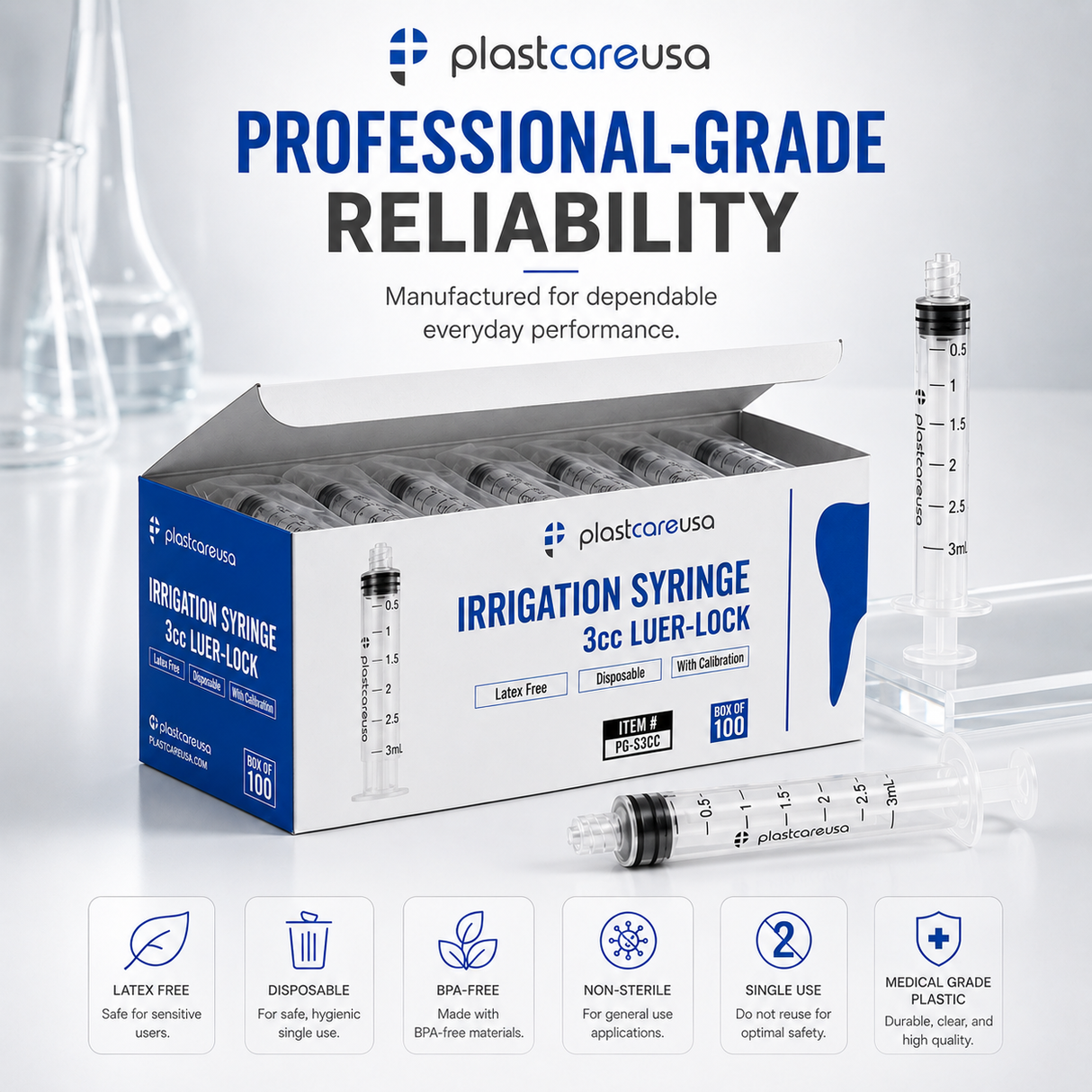 100 3ml (3cc) Luer Lock Disposable Syringes – Non-Sterile for Saline, Oral Medicine, and Precision Use