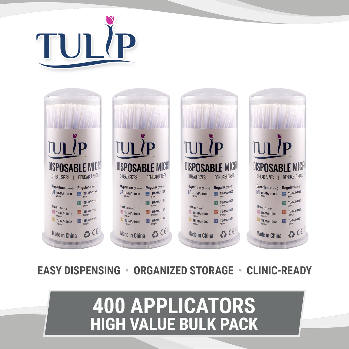 TULIP Superfine Micro Applicator Brushes – White (1.0mm) | (4 kegs of 100) (400 Total)