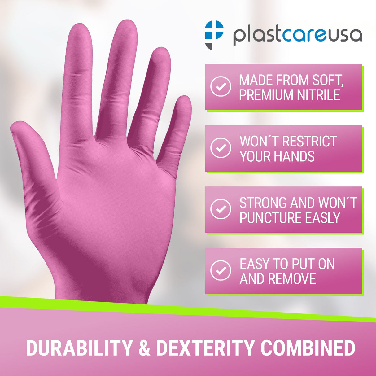 1000 MEDIUM Pink Nitrile Exam Premium Gloves (Powder & Latex Free), PlastCare USA Bloom - My DDS Supply