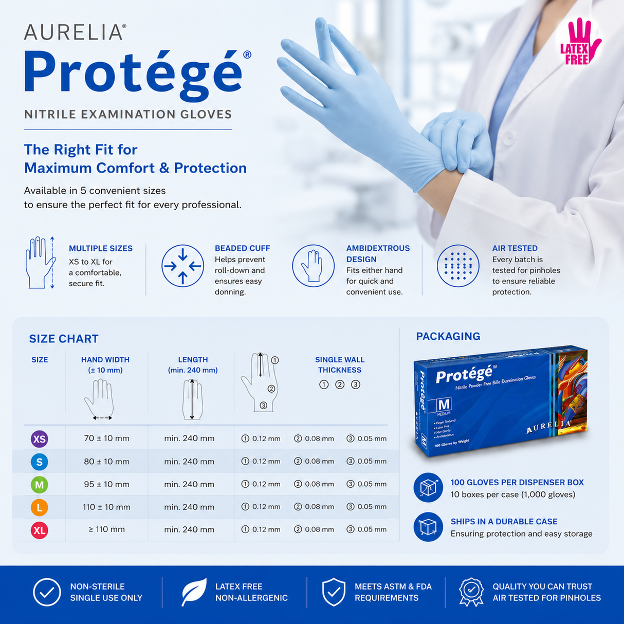 1000 Small Aurelia Protege 4 mil Blue Nitrile Powder Free Examination Gloves (10 Boxes)