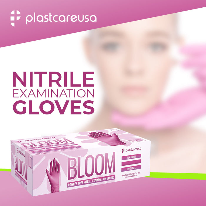 1000 EXTRA SMALL XS Pink Nitrile Exam Premium Gloves (Powder & Latex Free), PlastCare USA Bloom - My DDS Supply