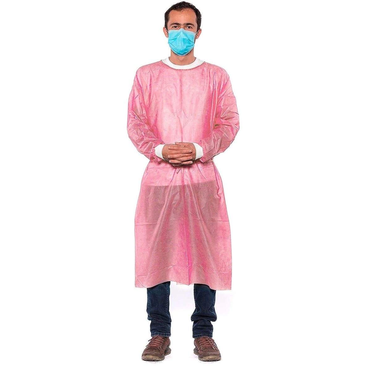 200 Pink 30g Disposable Isolation Lab Gowns with Knitt Cuffs for Medical Dental Hospital (4 Case of 50)