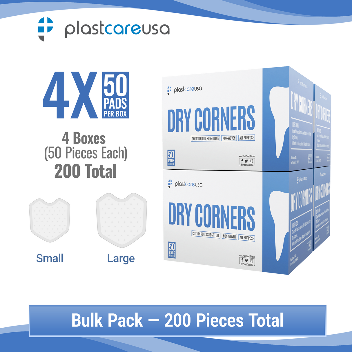 200 Large Dental Angle Saliva Absorbent Dry Corners, Mouth Cotton Roll Substitute w/ Backing