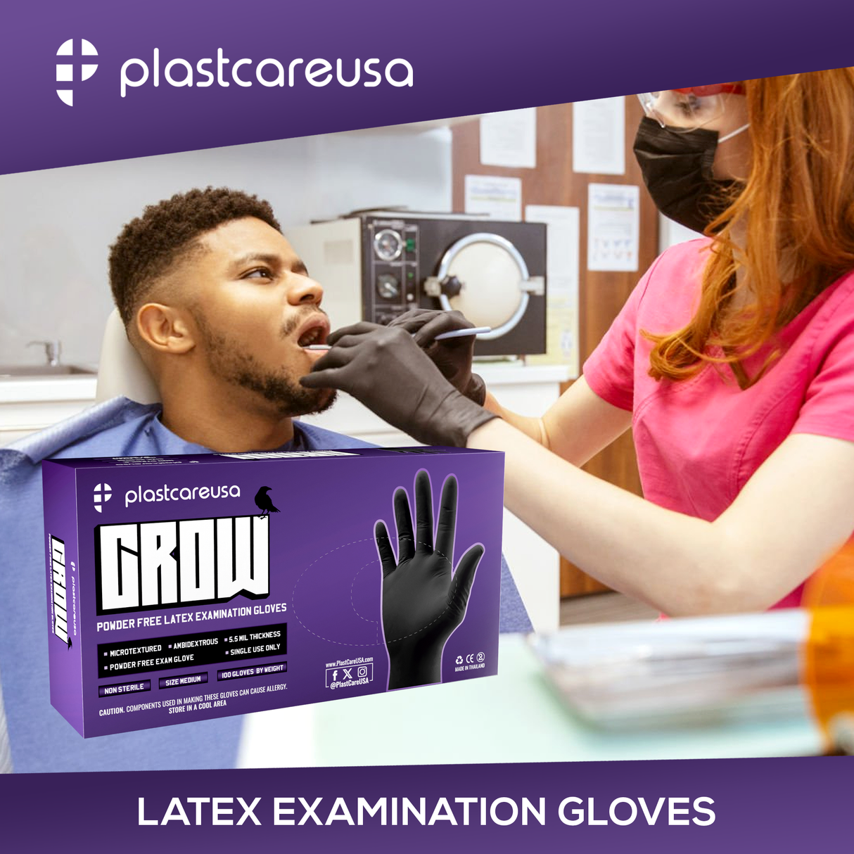 1000 Extra Large XL PlastCare USA Black Latex Gloves (10 Boxes)