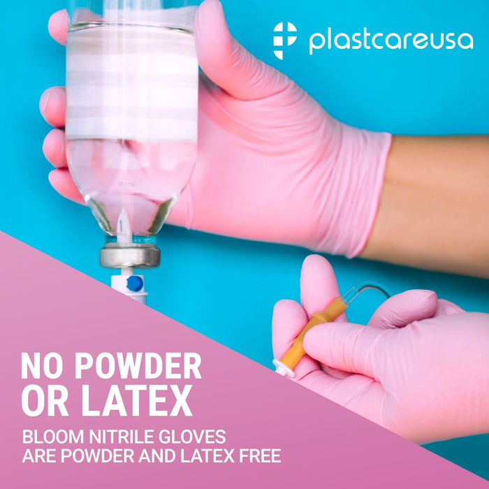 1000 LARGE Pink Nitrile Exam Premium Gloves (Powder & Latex Free), PlastCare USA Bloom - My DDS Supply
