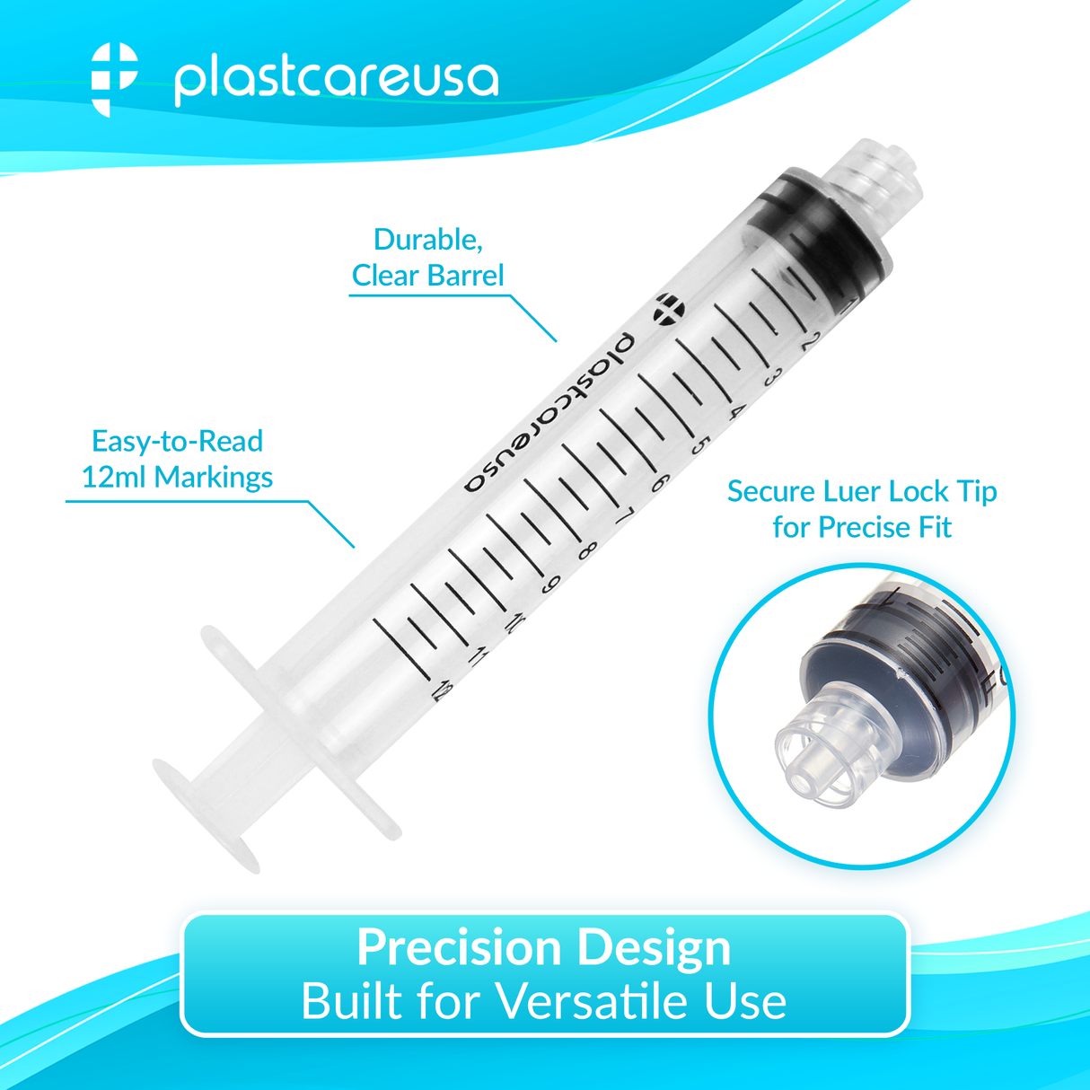 100 12ml (12cc) Luer Lock Disposable Syringes – Non-Sterile for Saline, Oral Medicine, and Precision Use