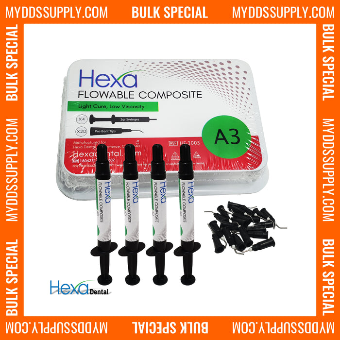 6 x Hexa A3 Flowable Composite Light Cure , Low Viscosity (4 x 2gm Syringes + 20 Tips) *Bulk Special* - My DDS Supply