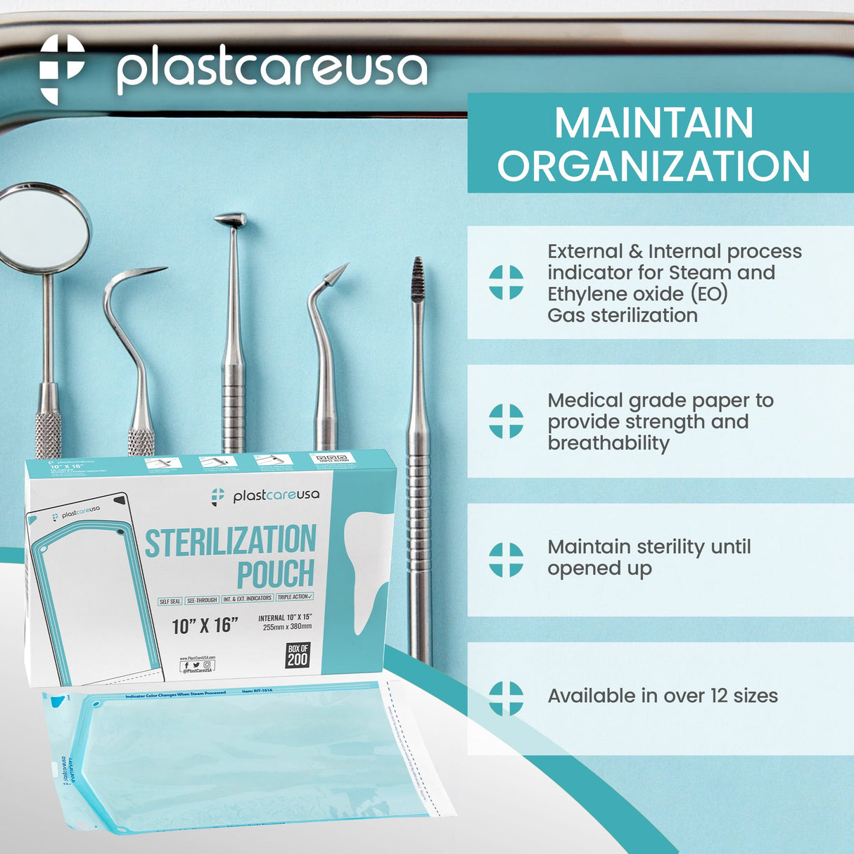 10" x 16" Self-Sealing Sterilization Pouches for Autoclave (Choose Quantity), by PlastCare USA - My DDS Supply