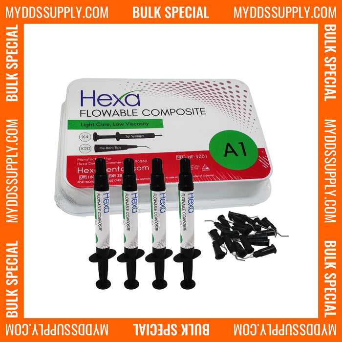 6 x Hexa A1 Flowable Composite Light Cure , Low Viscosity (4 x 2gm Syringes + 20 Tips) *Bulk Special* - My DDS Supply