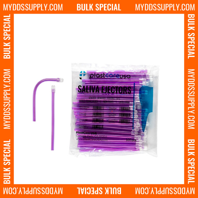 6000 Purple Body Clear Tip Saliva Ejectors (60 Bags, 6 Cases) by PlastCare USA - My DDS Supply