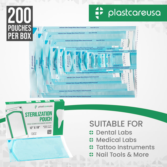 12" x 19" Self-Sealing Sterilization Pouches for Autoclave (Choose Quantity), by PlastCare USA - My DDS Supply