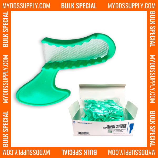 1000 x Short Posterior Green Bite Registration Impression Trays (20 Boxes) by PlastCare USA - My DDS Supply