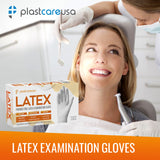 1000 Large PlastCare USA White Latex Gloves (10 Boxes) - My DDS Supply