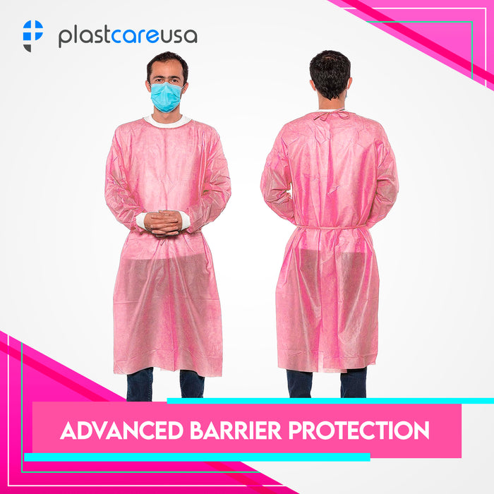 50 Pink 30g Disposable Isolation Lab Gowns with Knitt Cuffs for Medical Dental Hospital