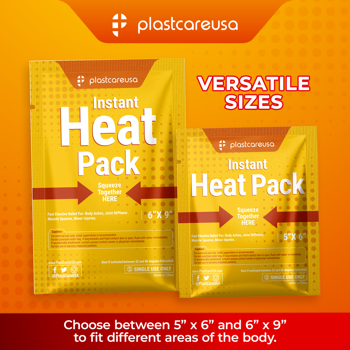 100 6" x 9" Instant Heat Packs for Pain Relief, Muscles, Sprains (4 Cases of 25)