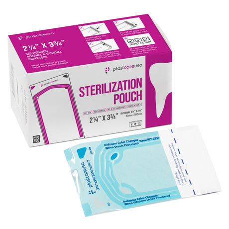 1000 PlastCare USA 2.25 x 2.75 in self-sealing sterilization pouches, new product