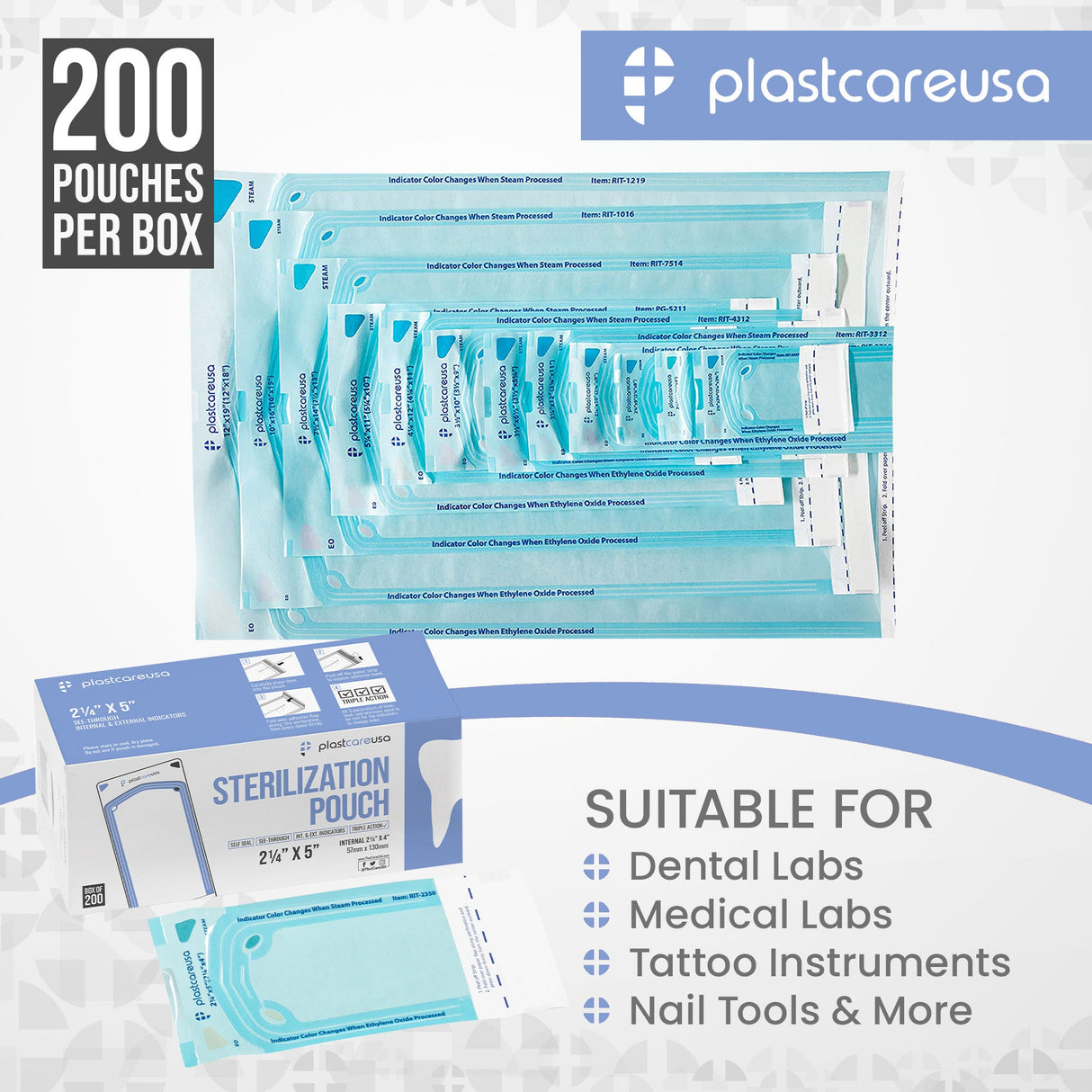 2.25" x 4" Self-Sealing Sterilization Pouches for Autoclave (Choose Quantity) by PlastCare USA - My DDS Supply