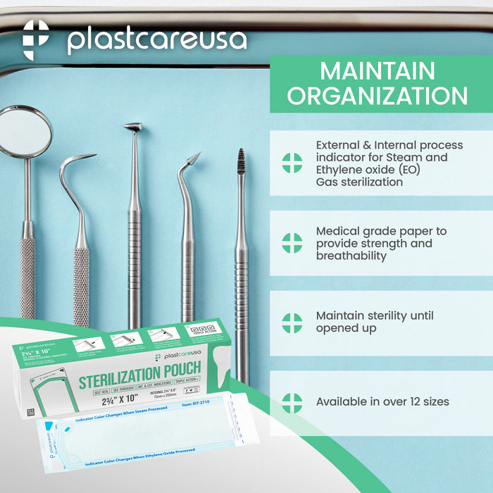 2000 2.75" x 10" Self-Sealing Sterilization Pouches by PlastCare USA - My DDS Supply