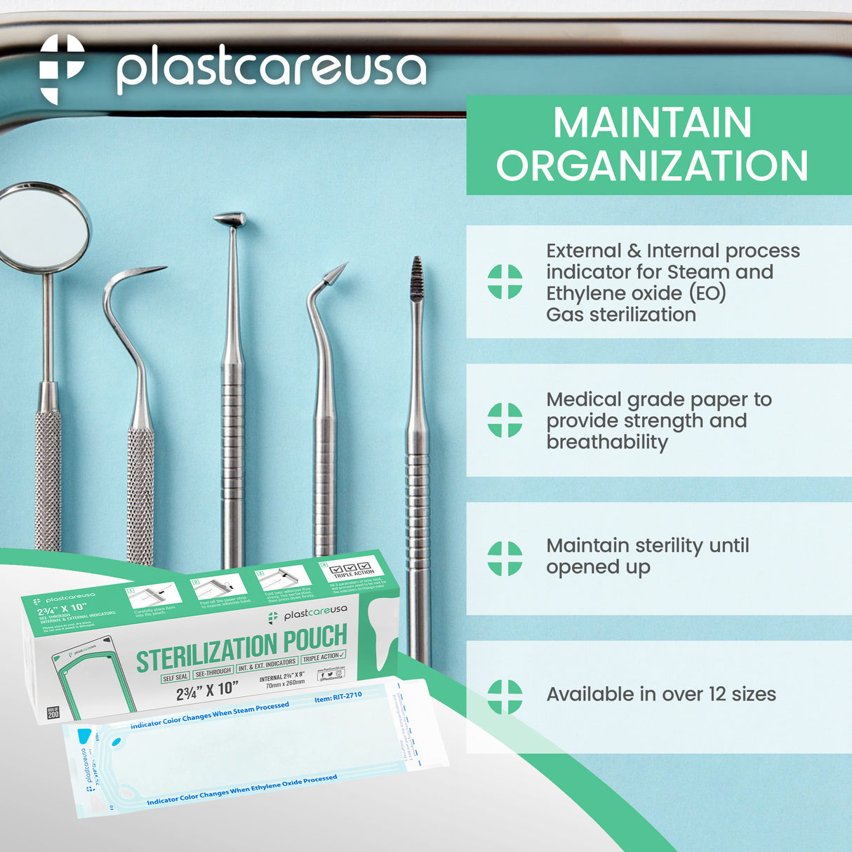 Worn Box-New 1000 2.75" x 10" Self-Sealing Sterilization Pouches by PlastCare USA