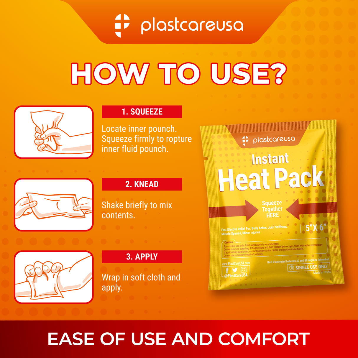 100 6" x 9" Instant Heat Packs for Pain Relief, Muscles, Sprains (4 Cases of 25)