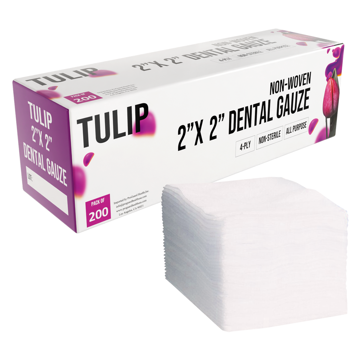 5,000 TULIP 2x2 4-Ply Non-Sterile Non-Woven Dental Gauze Sponges