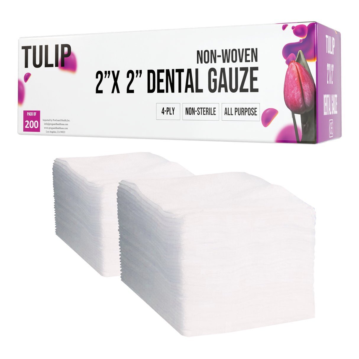 10,000 TULIP 2x2 4-Ply Non-Sterile Non-Woven Dental Gauze Sponges