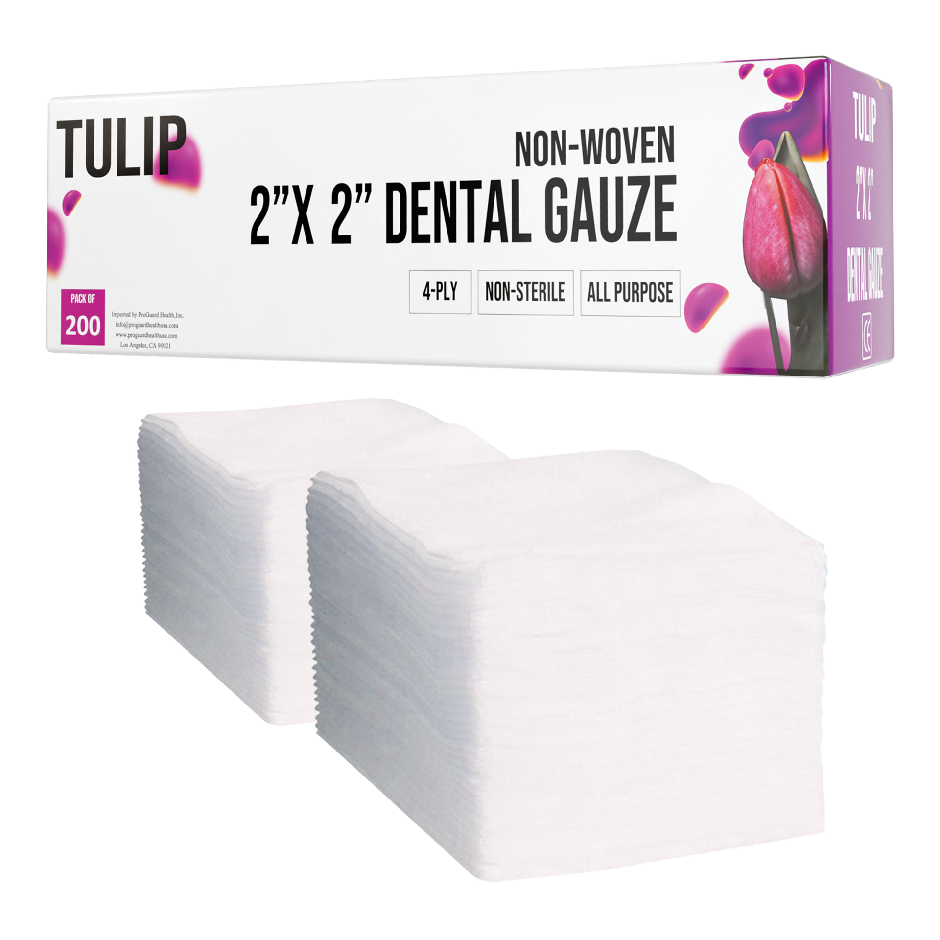 5,000 TULIP 2x2 4-Ply Non-Sterile Non-Woven Dental Gauze Sponges