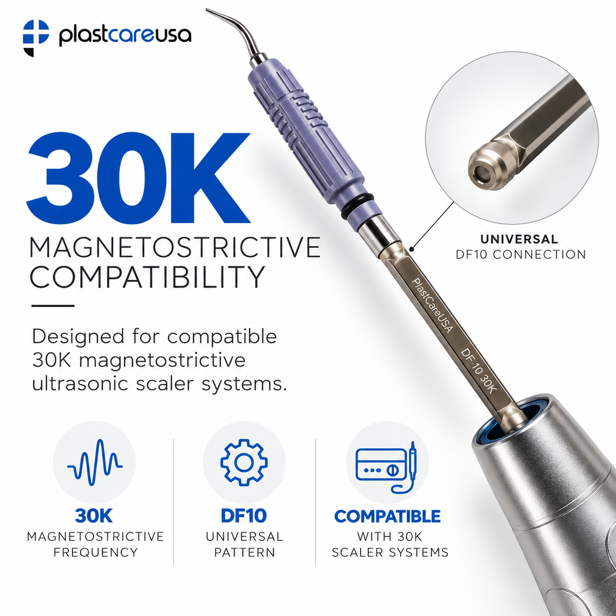 30K Ultrasonic Scaler Insert – DF-10 Universal, Internal Water Flow