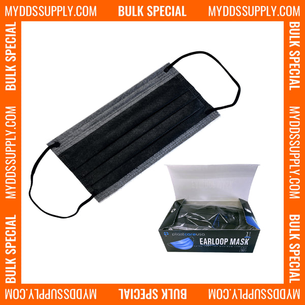 1000 Black ASTM Level 1 Surgical Earloop Face Mask By PlastCare USA (20 Box of 50) - My DDS Supply