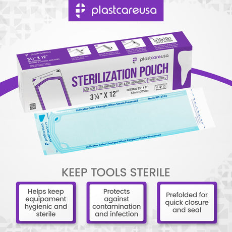 3.25" x 12" Self-Sealing Sterilization Pouches for Autoclave (Choose Quantity) by PlastCare USA - My DDS Supply