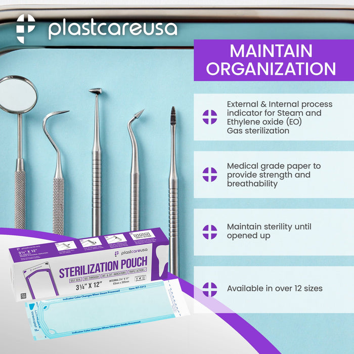 3.25" x 12" Self-Sealing Sterilization Pouches for Autoclave (Choose Quantity) by PlastCare USA - My DDS Supply