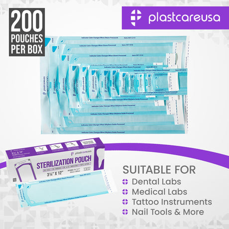 3.25" x 12" Self-Sealing Sterilization Pouches for Autoclave (Choose Quantity) by PlastCare USA - My DDS Supply