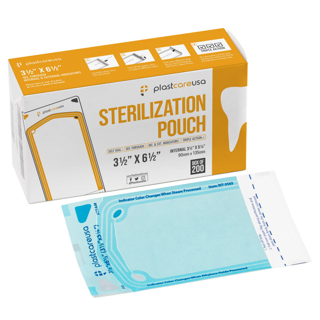 2000 PlastCare USA 3.5 x 5.25 in self-sealing sterilization pouches, new product