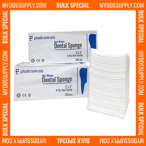 4000 3x3 4-Ply Non Woven, Non-Sterile Cotton Dental Gauze Sponges by PlastCare USA - My DDS Supply
