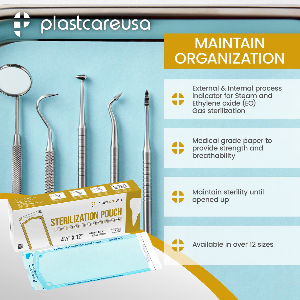 4.25" x 11" Self-Sealing Sterilization Pouches for Autoclave (Choose Quantity) by PlastCare USA - My DDS Supply