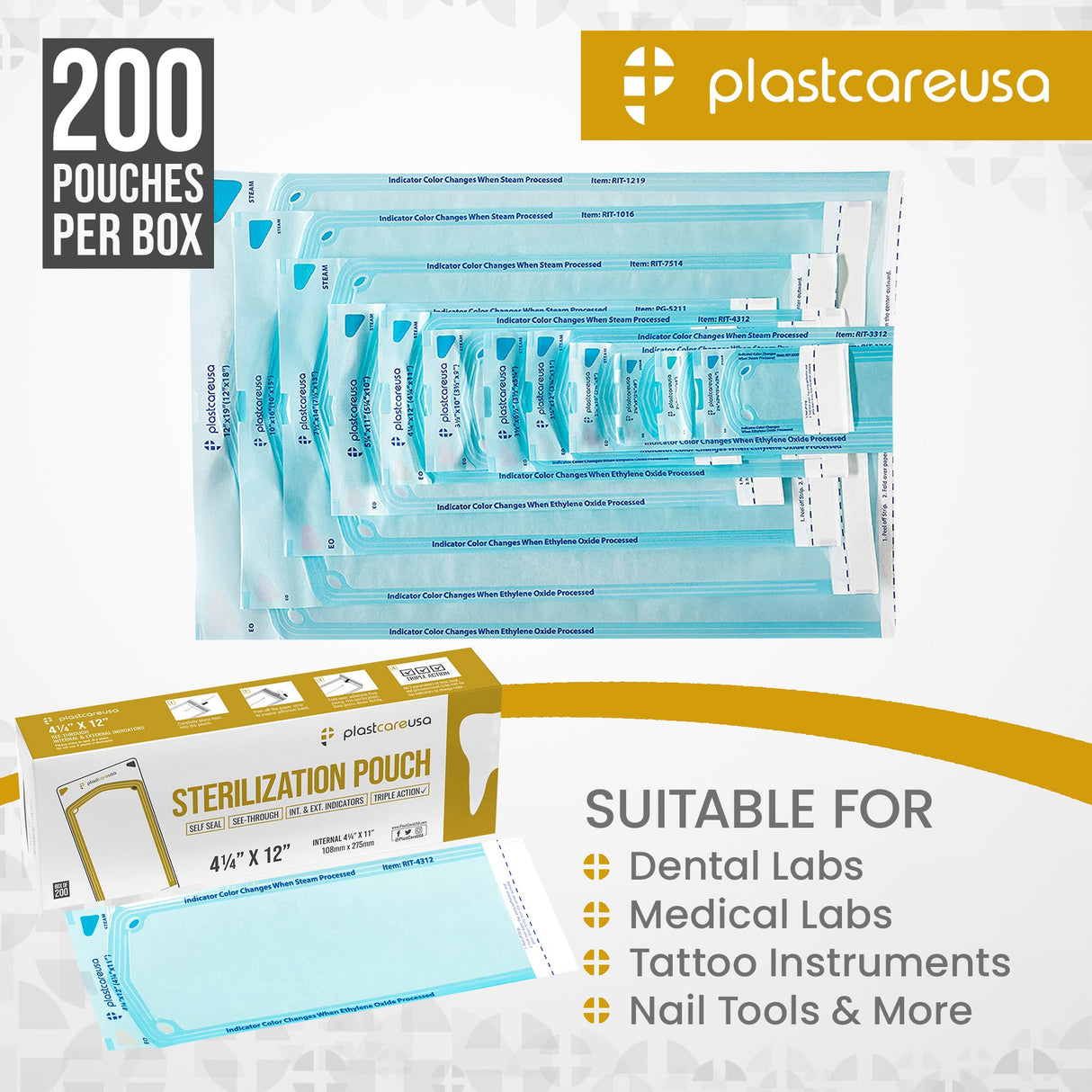 4.25" x 11" Self-Sealing Sterilization Pouches for Autoclave (Choose Quantity) by PlastCare USA - My DDS Supply