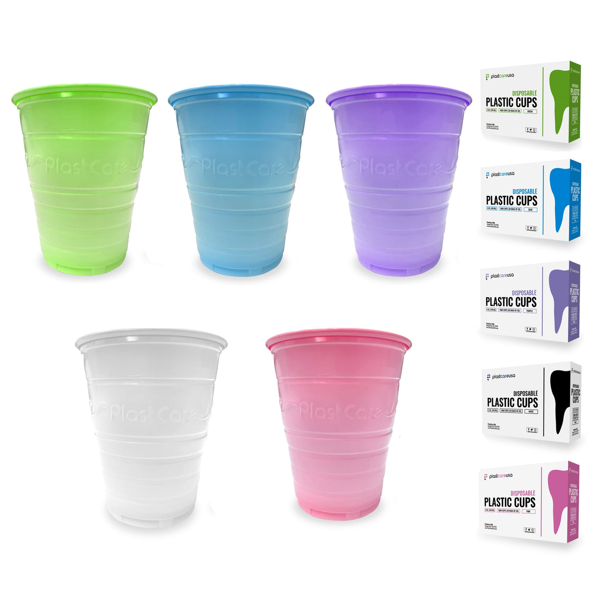 1000 Purple Plastic Disposable Ribbed Drinking Dental Cups, 5 Oz by PlastCare USA - My DDS Supply