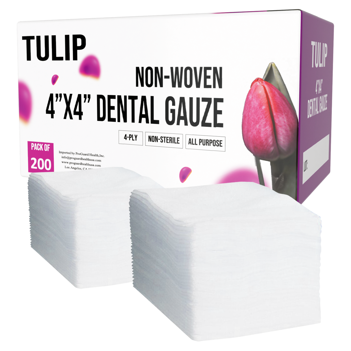 2,000 TULIP 4x4 4-Ply Non-Sterile Non-Woven Dental Gauze Sponges 4" x 4"